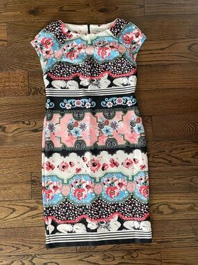 Beige by eci Pink and Black Floral Print Dress